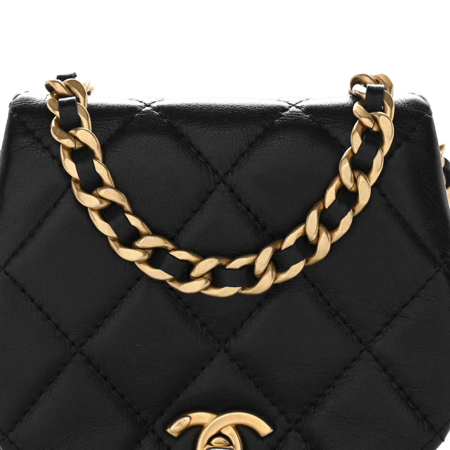 Calfskin Quilted Mini Coco Mail Clutch With Chain Black - Image 9