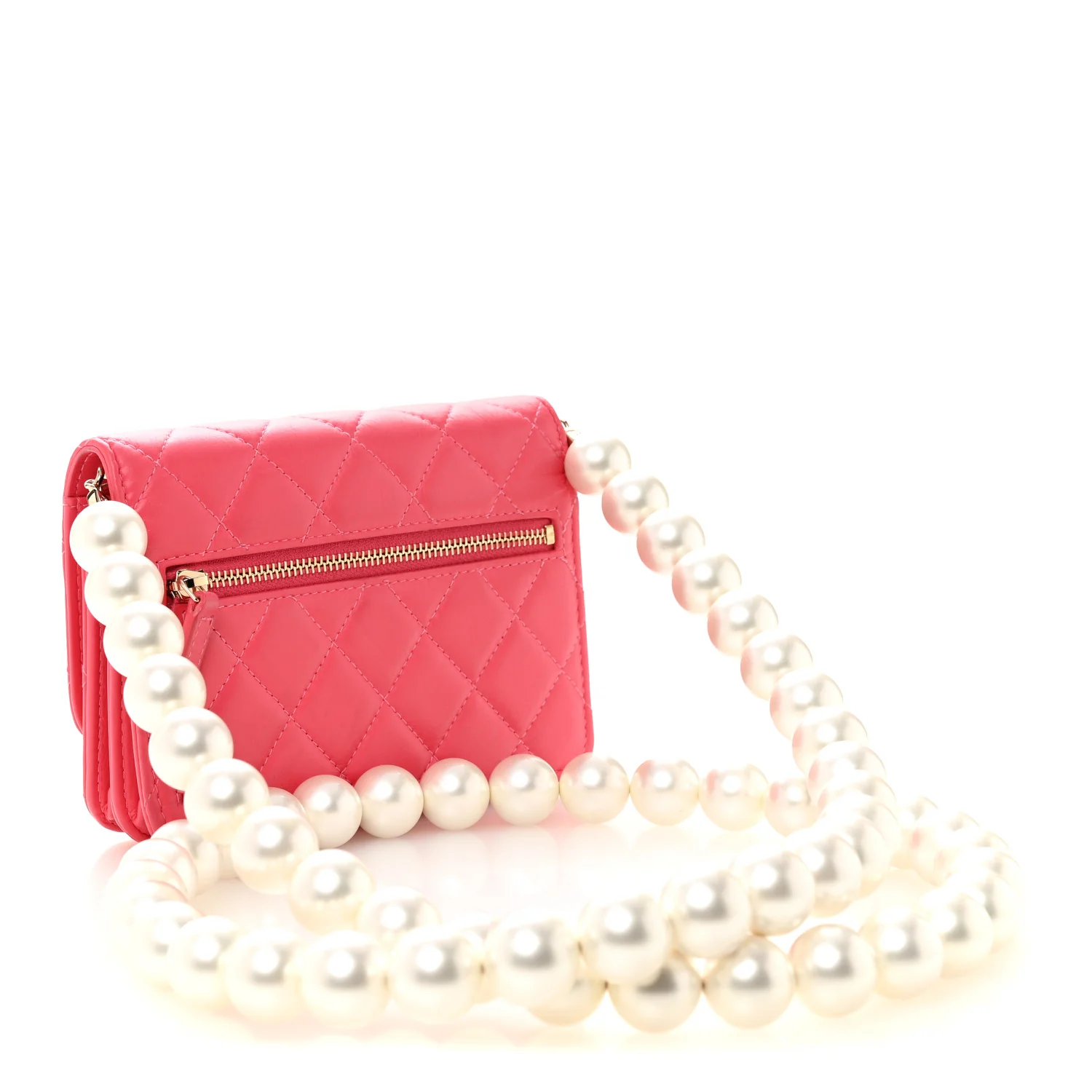 Calfskin Quilted Mini Maxi Pearls Wallet On Chain WOC Pink - Image 3