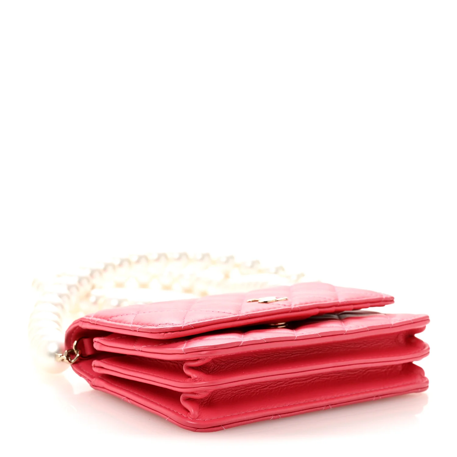 Calfskin Quilted Mini Maxi Pearls Wallet On Chain WOC Pink - Image 4