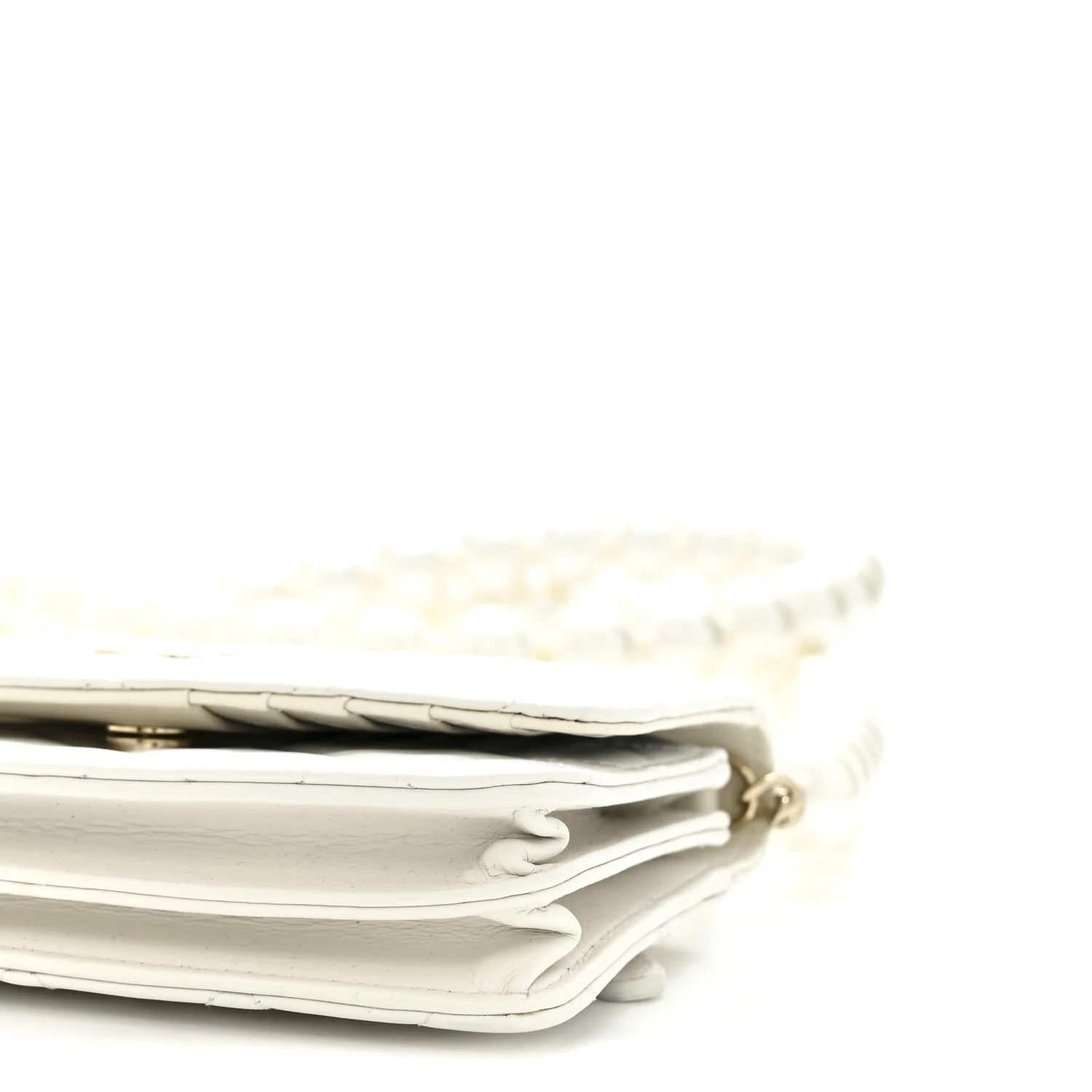 Calfskin Quilted Mini Maxi Pearls Wallet On Chain WOC White - Image 11
