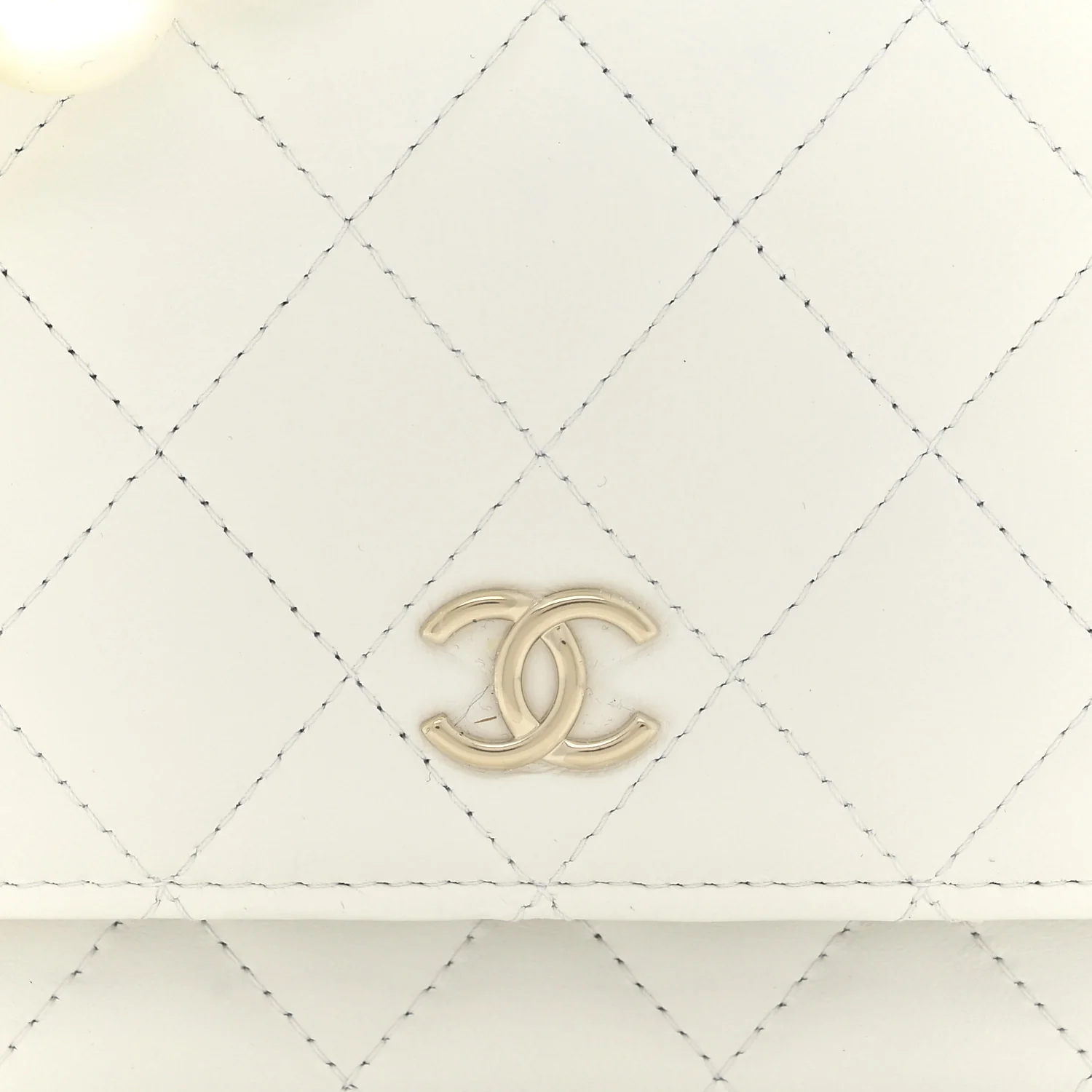 Calfskin Quilted Mini Maxi Pearls Wallet On Chain WOC White - Image 9