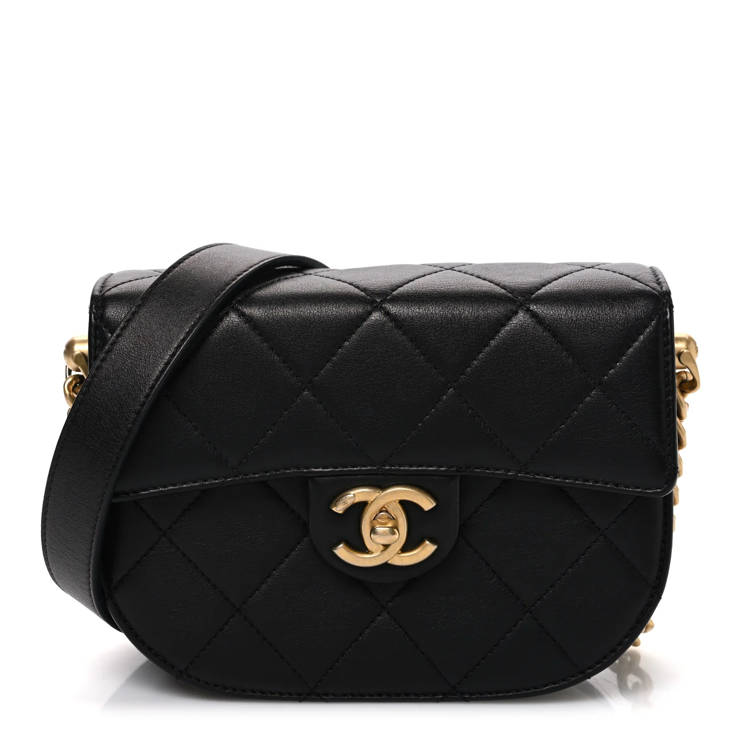 Calfskin Quilted Moon Messenger Black