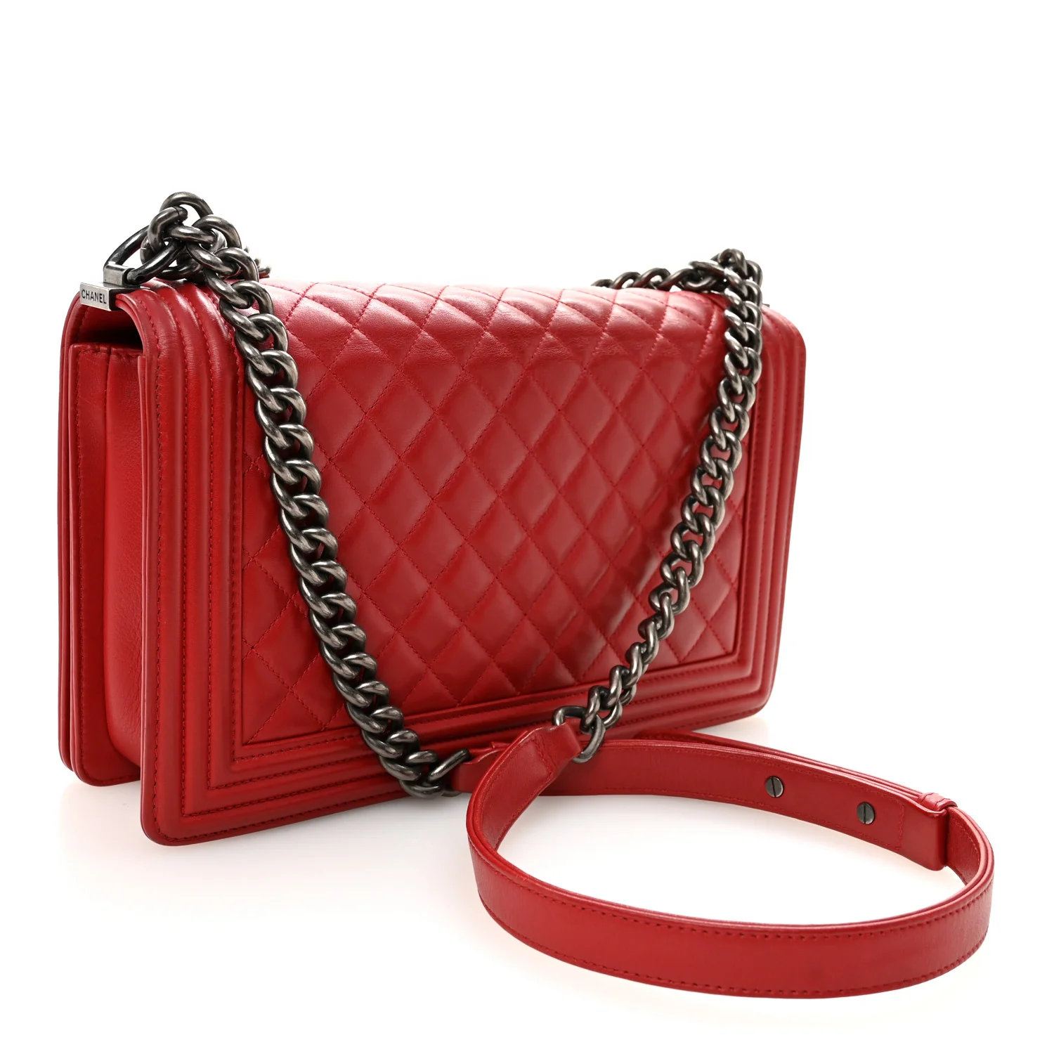 Calfskin Quilted New Medium Boy Flap Red - Image 3