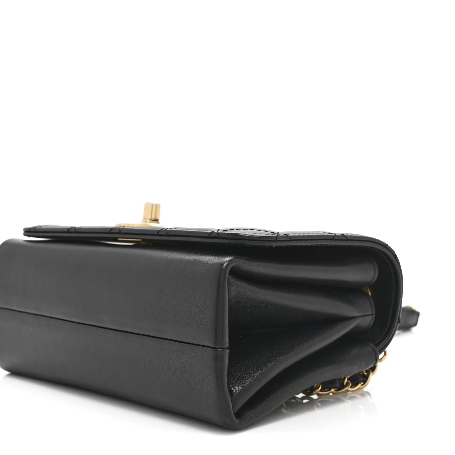 Calfskin Quilted Pearl Jewel Chain Flap Black - Image 10