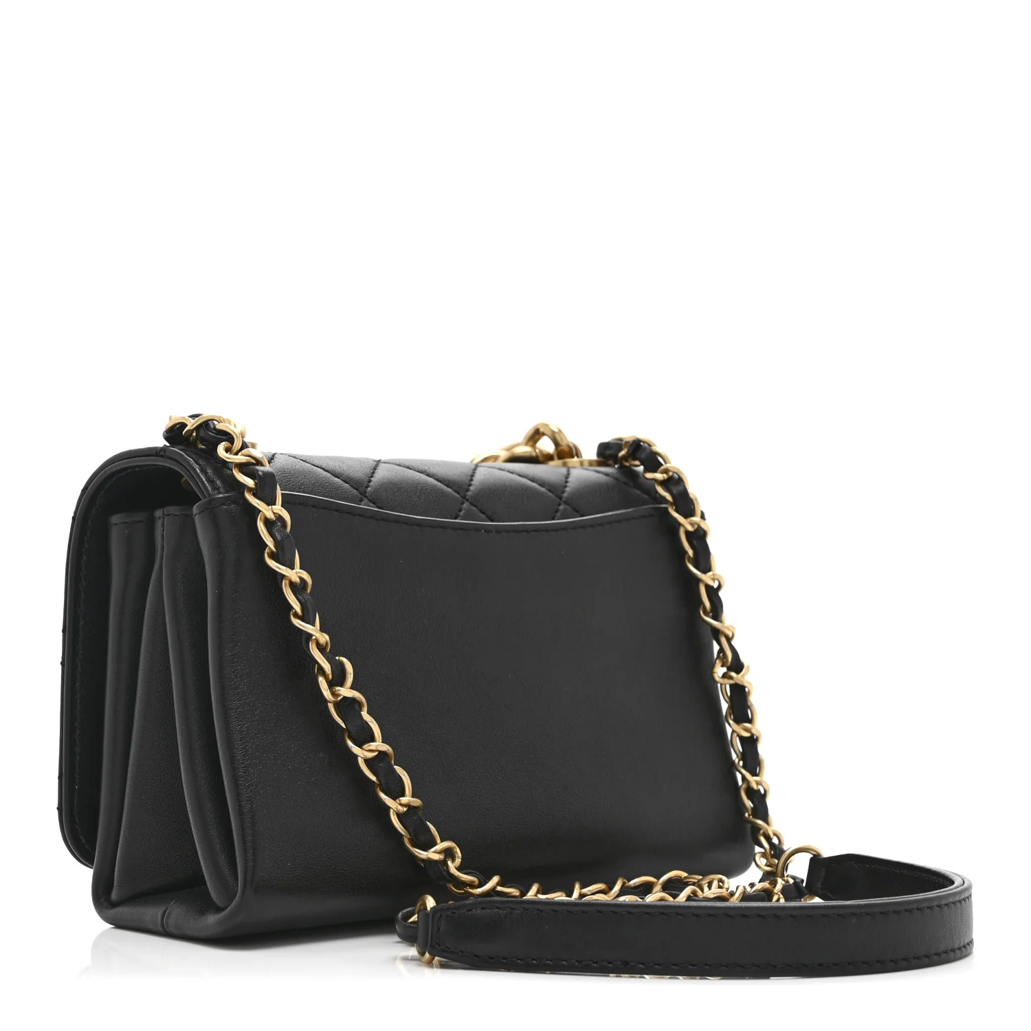 Calfskin Quilted Pearl Jewel Chain Flap Black - Image 3