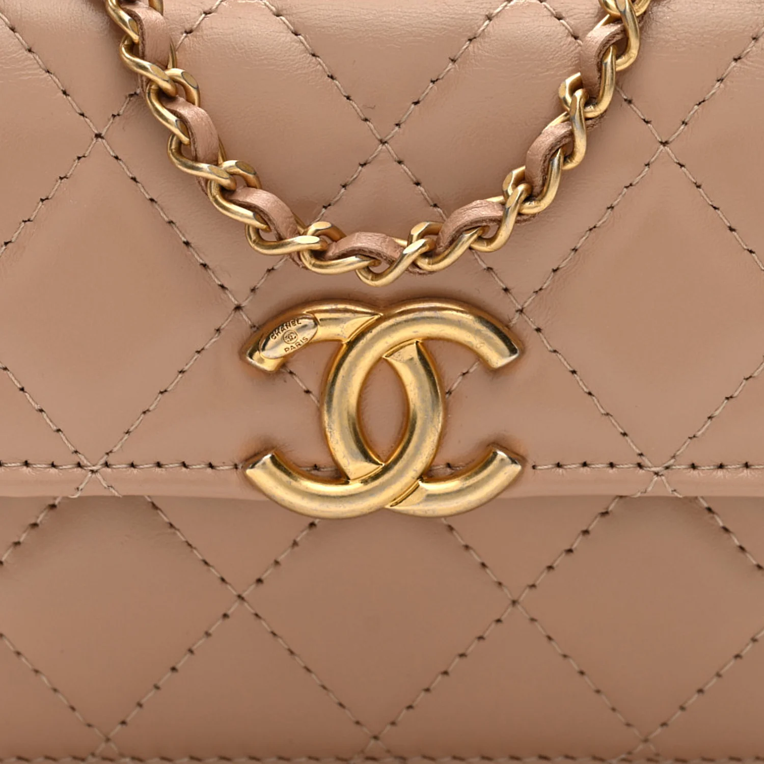 Calfskin Quilted Perfect Fit Coin Purse With Chain Beige - Image 7