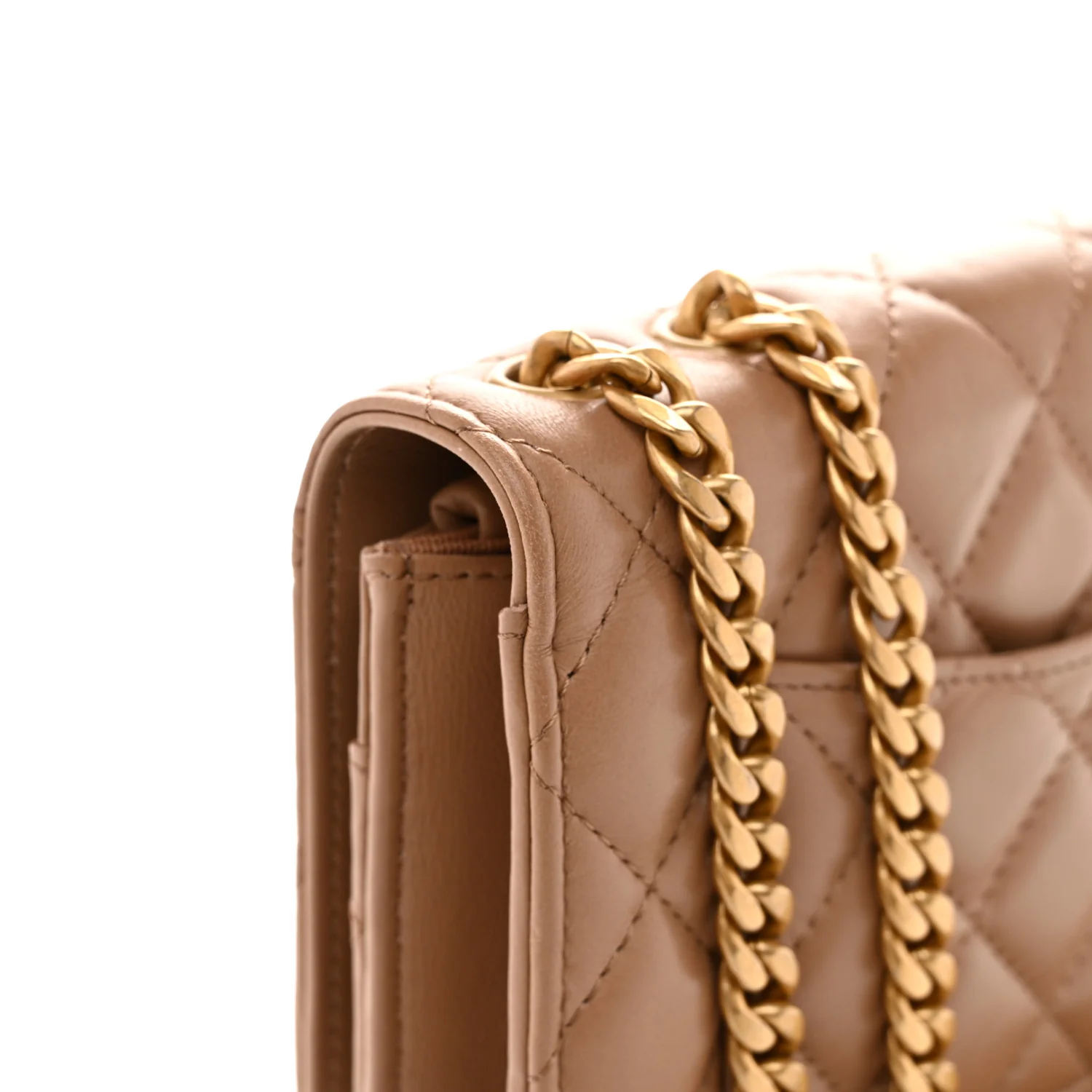 Calfskin Quilted Perfect Fit Wallet On Chain WOC Beige - Image 12