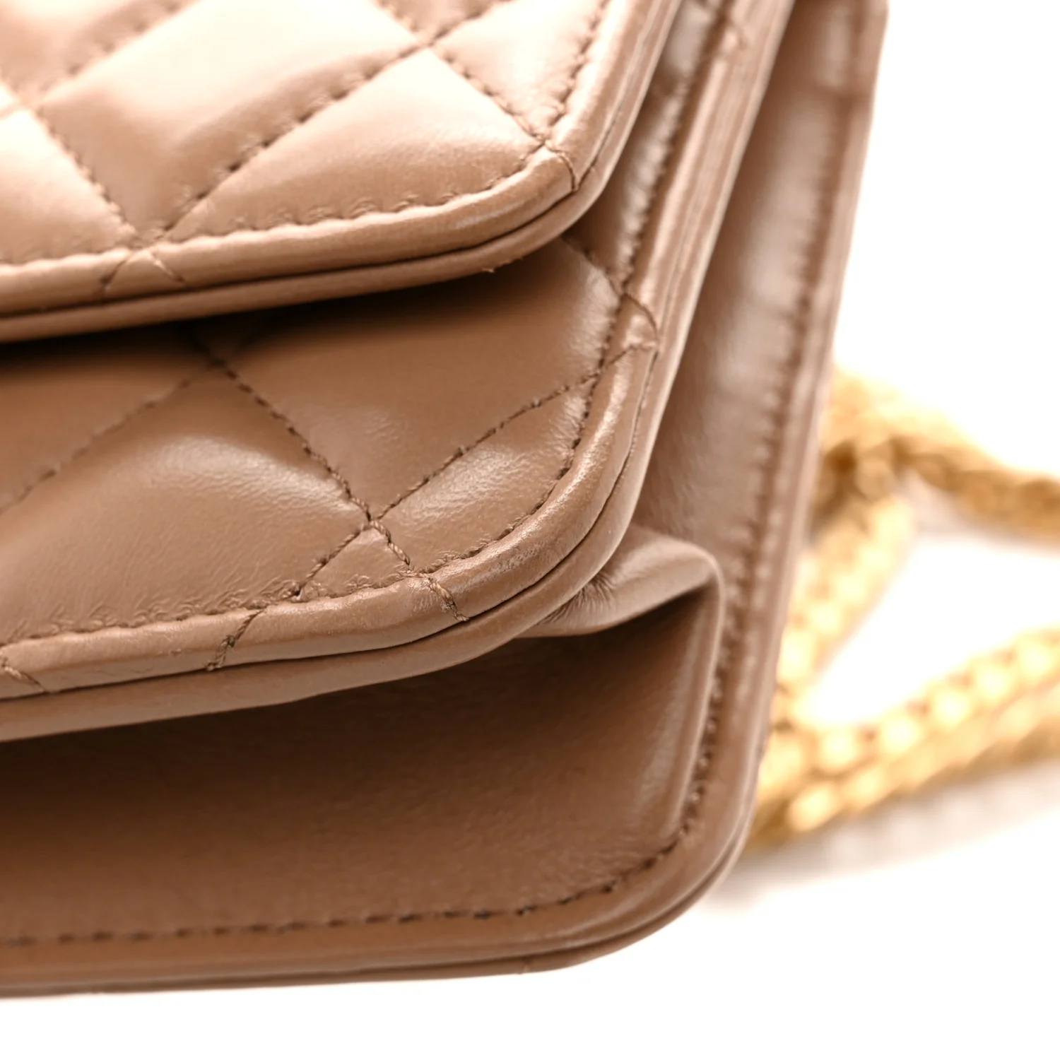 Calfskin Quilted Perfect Fit Wallet On Chain WOC Beige - Image 15