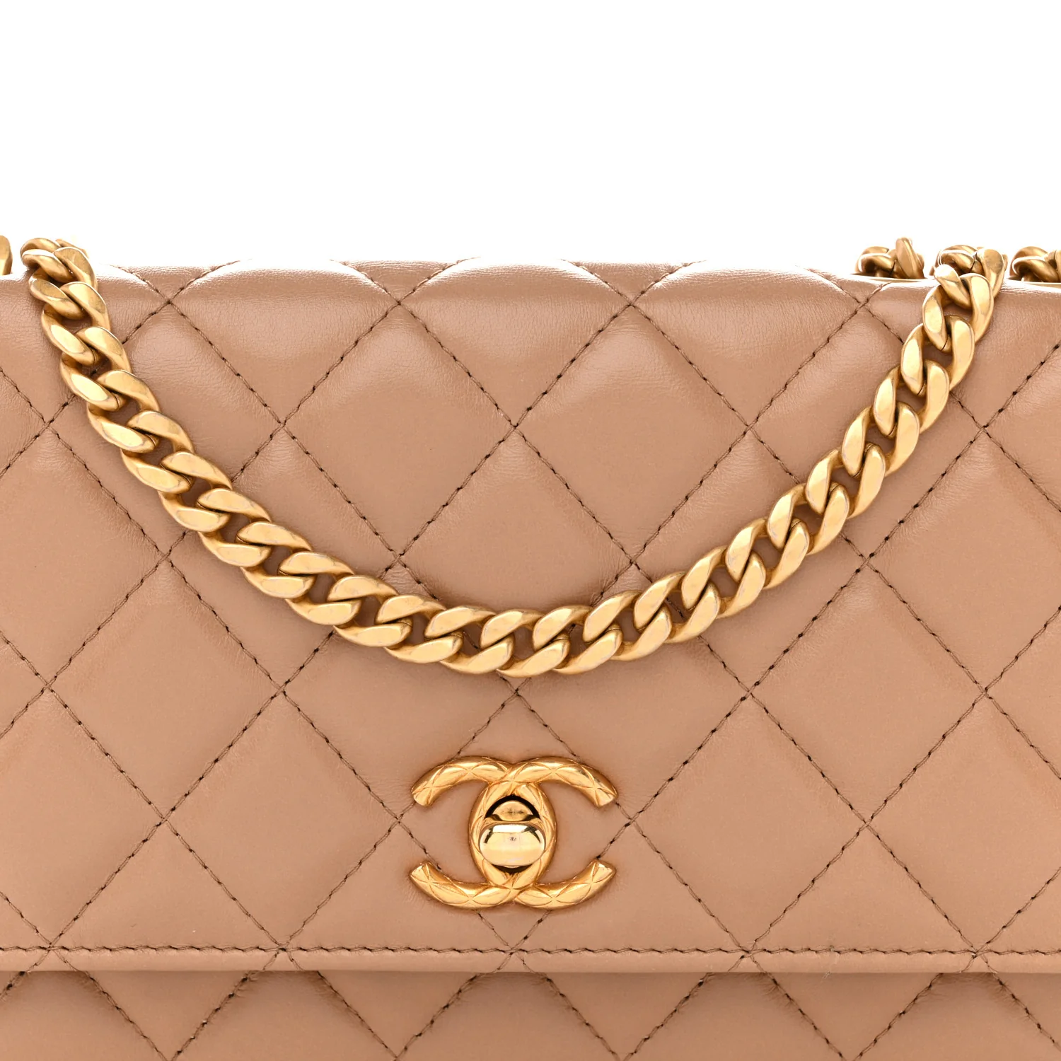 Calfskin Quilted Perfect Fit Wallet On Chain WOC Beige - Image 9