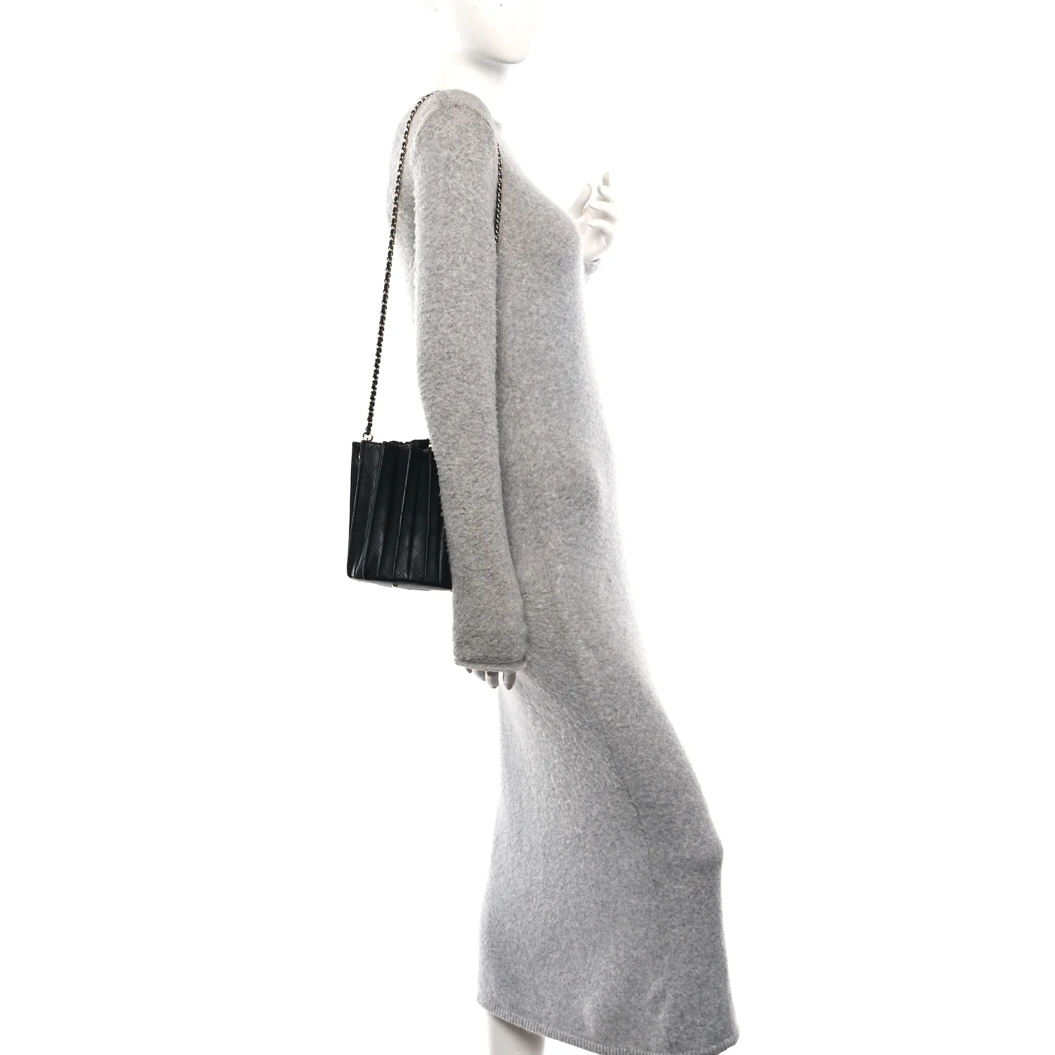Calfskin Quilted Pleated Bucket Bag Black - Image 2