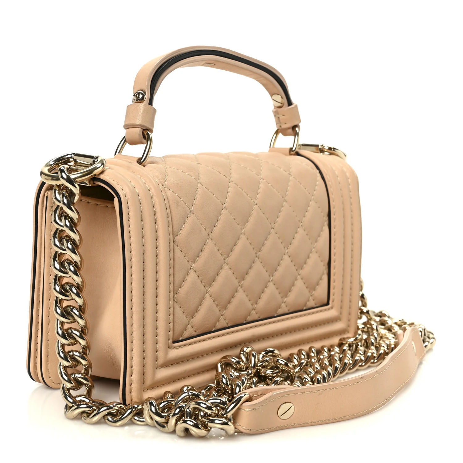 Calfskin Quilted Small Boy Top Handle Flap Beige Clair - Image 3