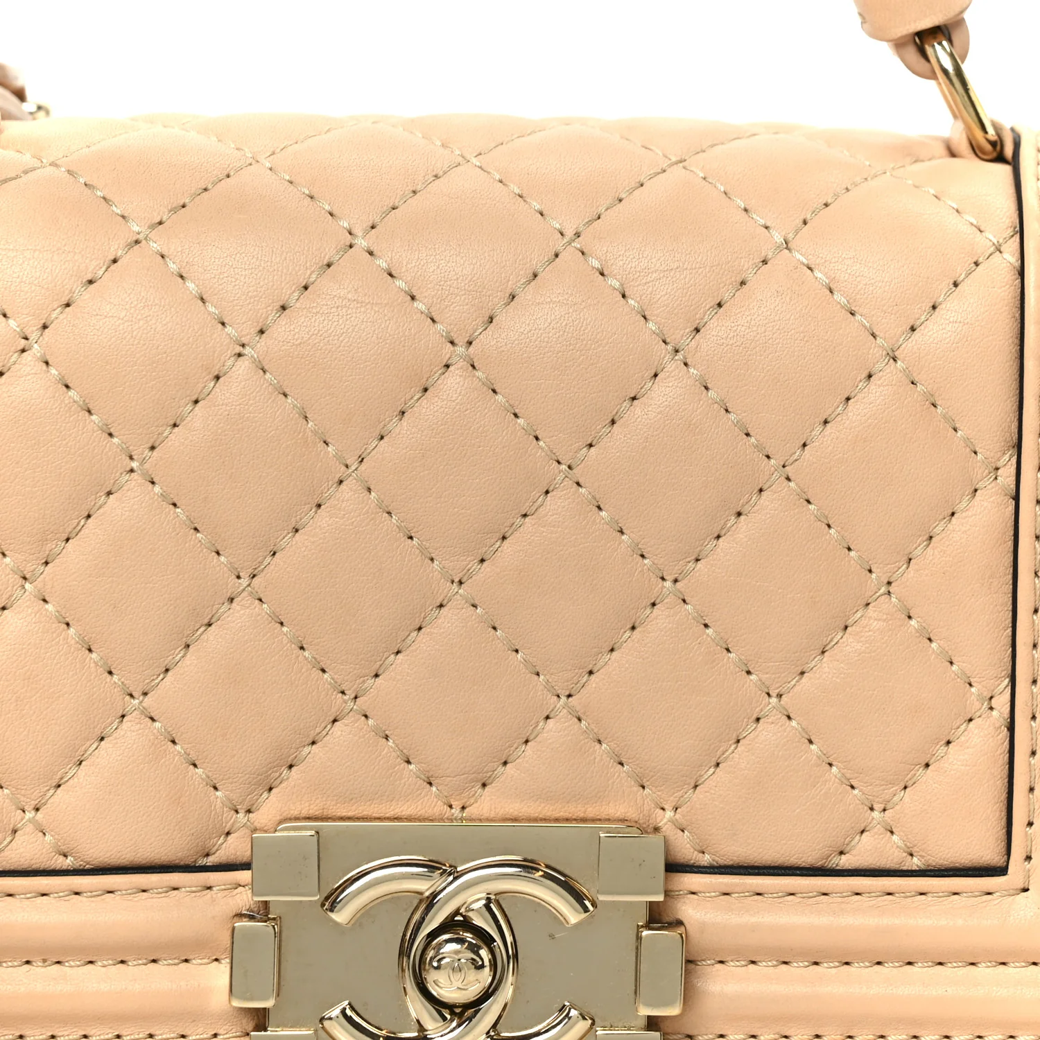 Calfskin Quilted Small Boy Top Handle Flap Beige Clair - Image 8