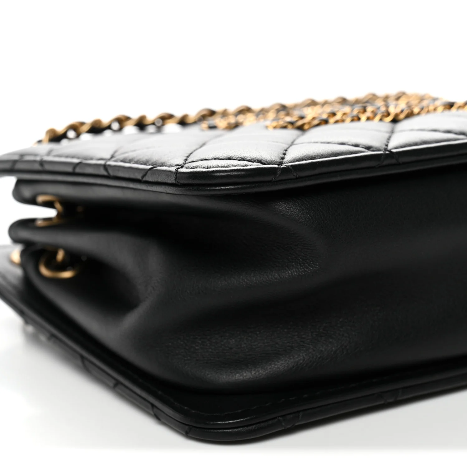 Calfskin Quilted Small CC Chain Accordion Tote Black - Image 9