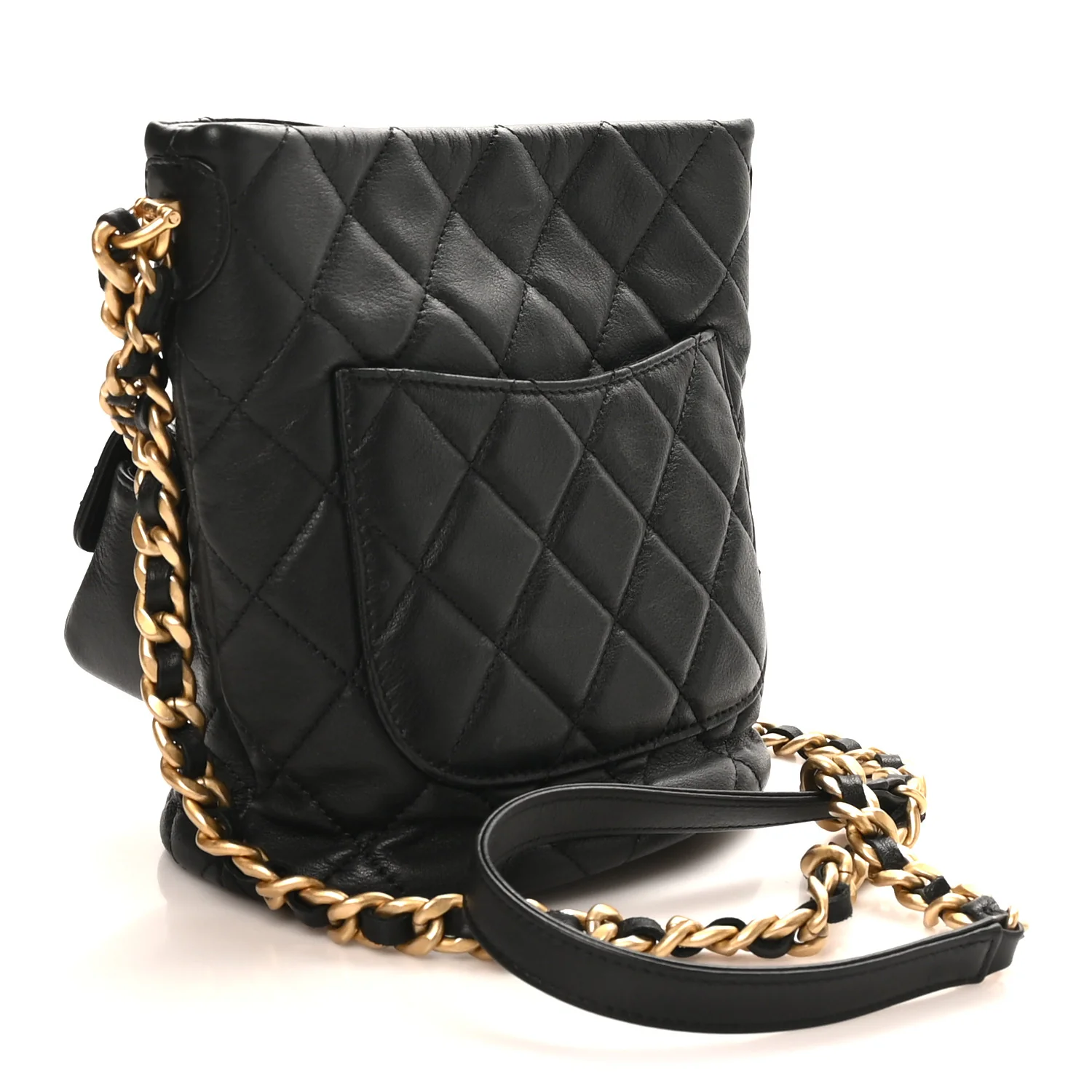 Calfskin Quilted Small CC Chain Bucket Black - Image 3