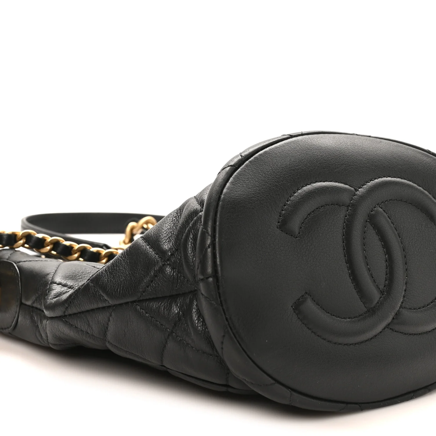 Calfskin Quilted Small CC Chain Bucket Black - Image 9