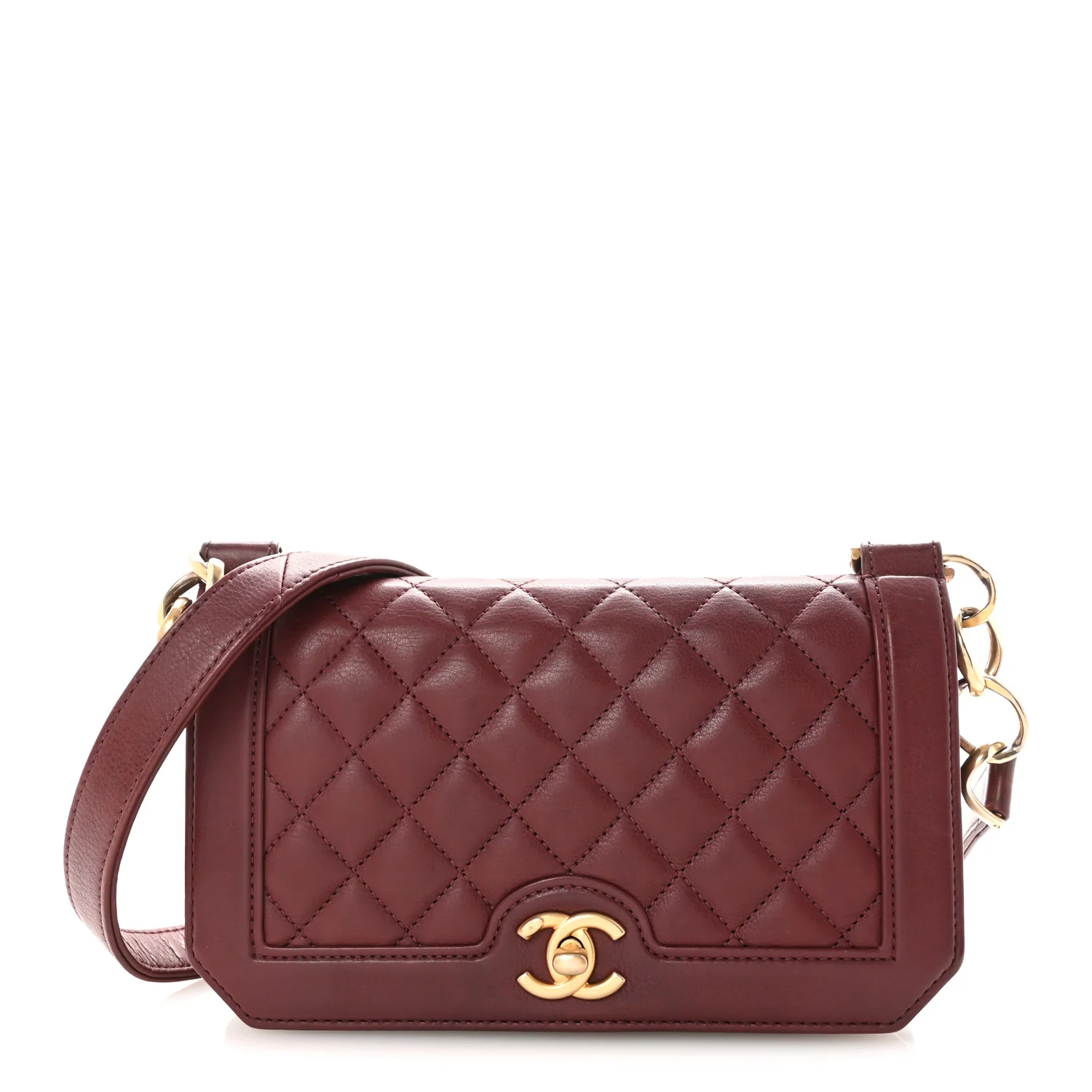Calfskin Quilted Small Flap Bag Burgundy