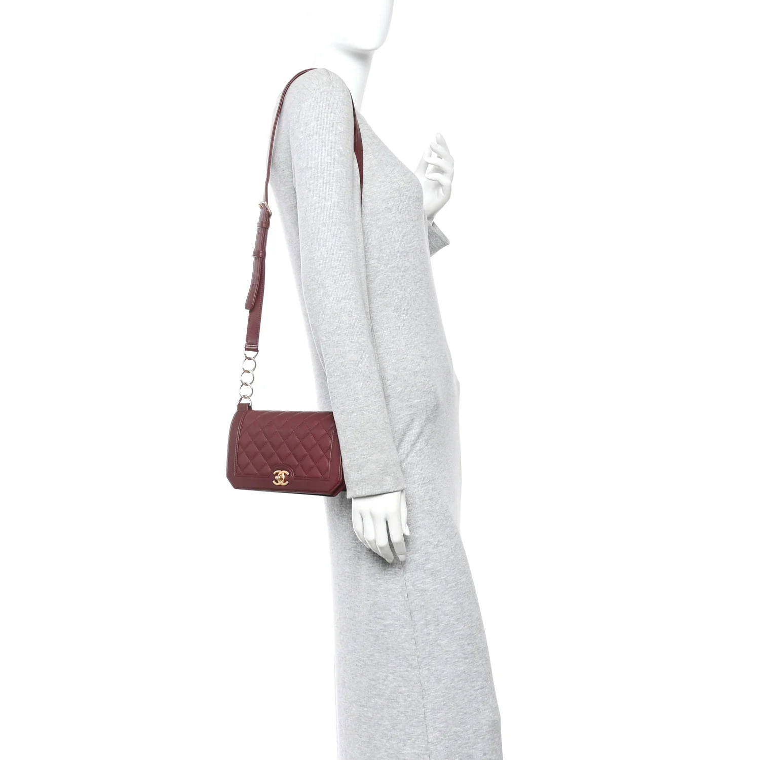 Calfskin Quilted Small Flap Bag Burgundy - Image 2