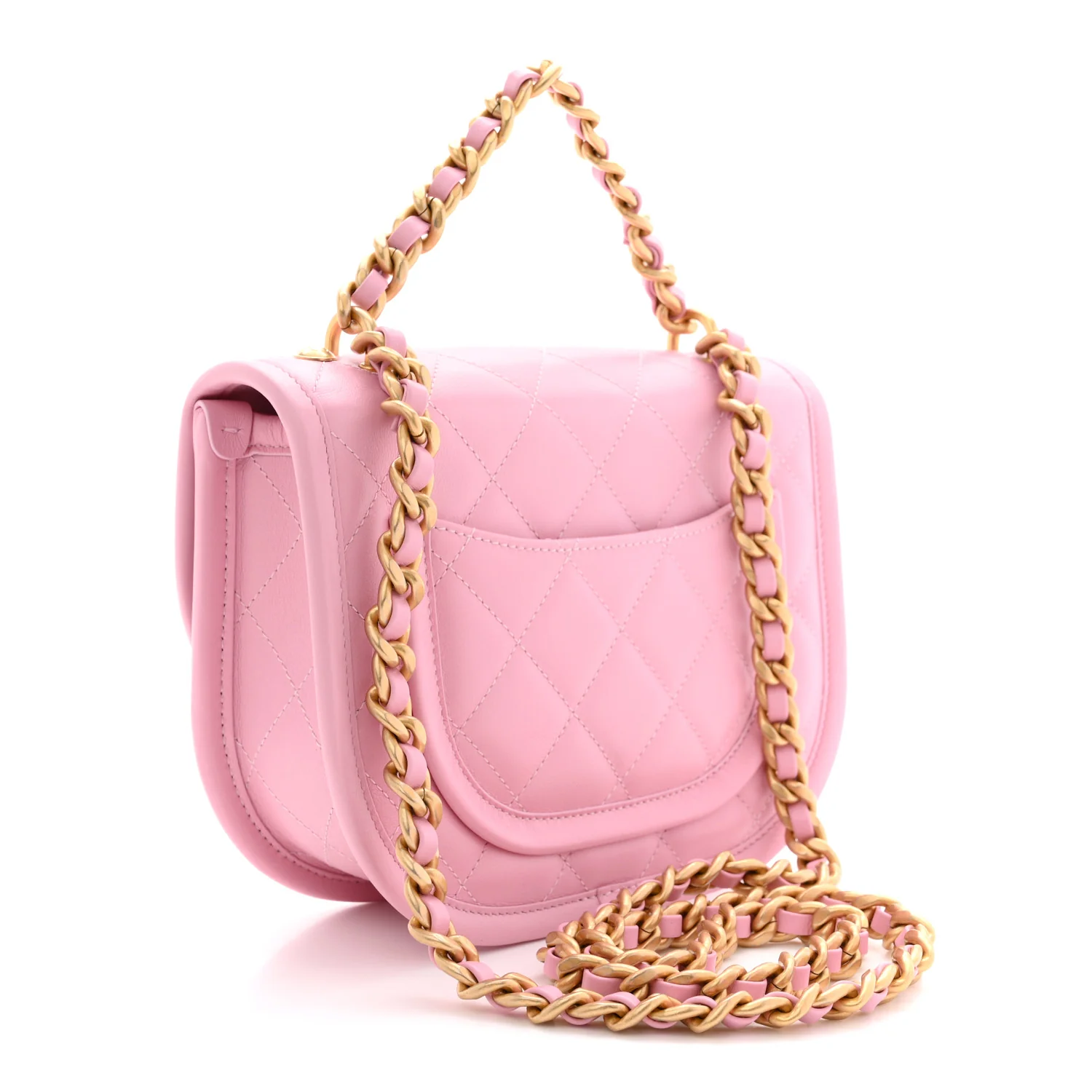 Calfskin Quilted Small Messenger Flap Light Pink - Image 3