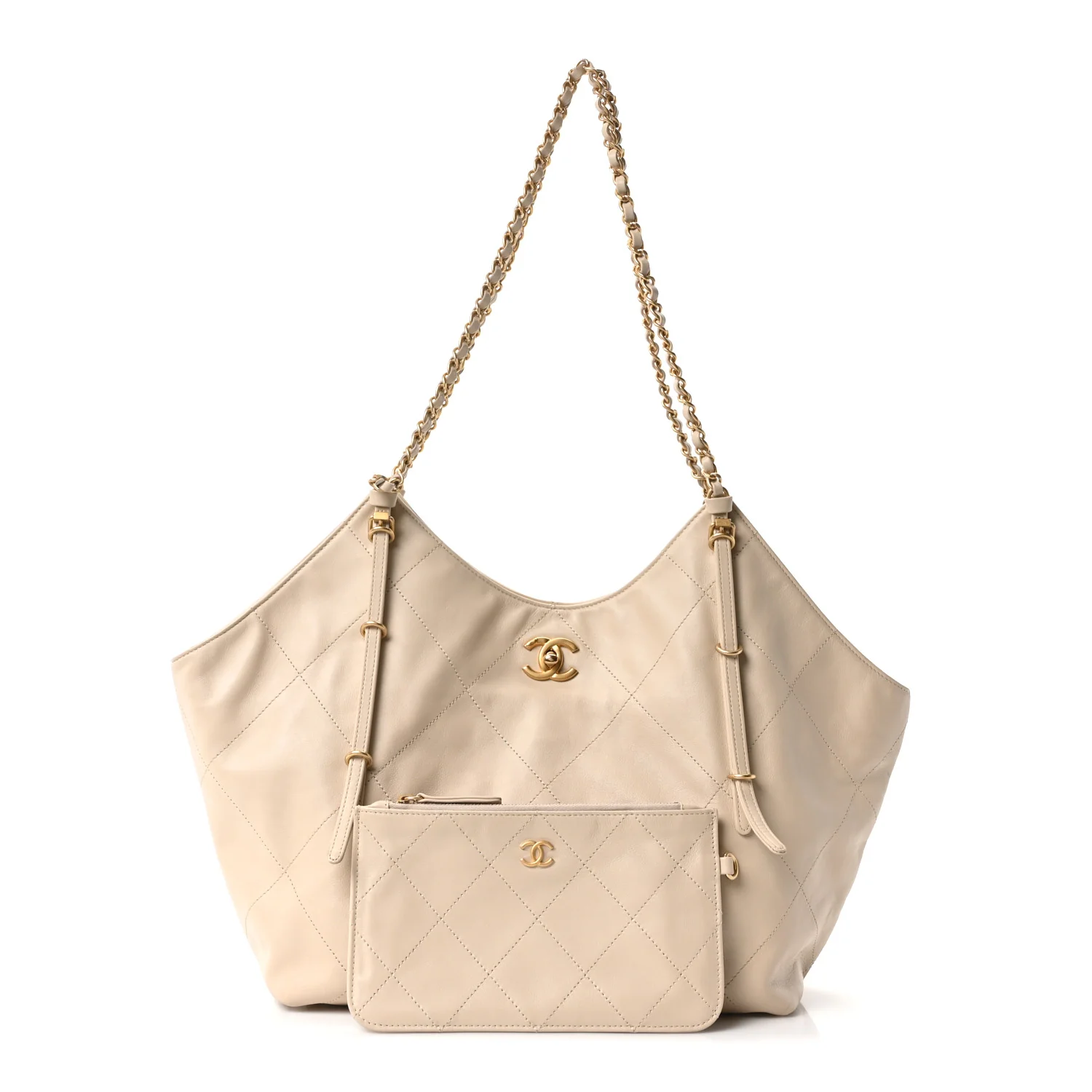 Calfskin Quilted Small Shopping Bag Beige - Image 3