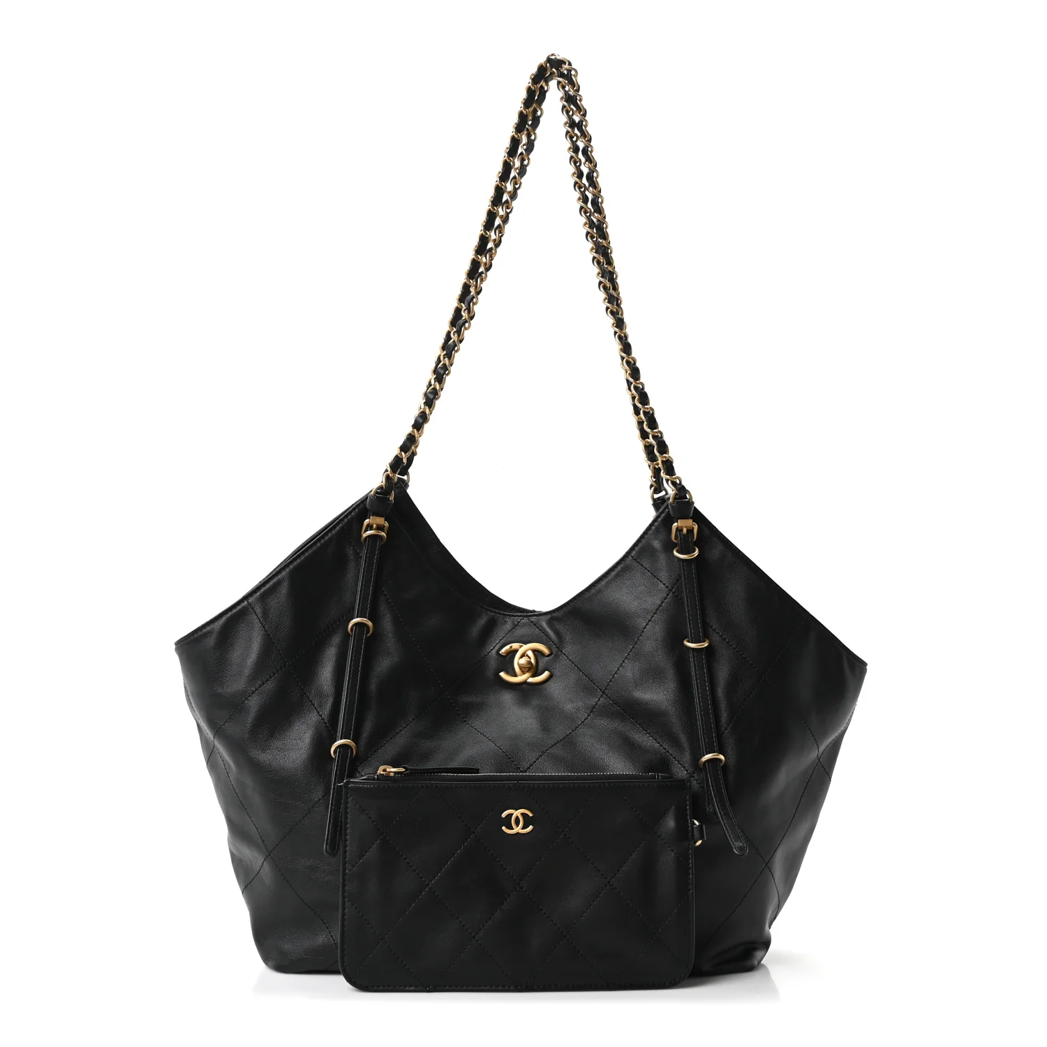 Calfskin Quilted Small Shopping Bag Black - Image 3
