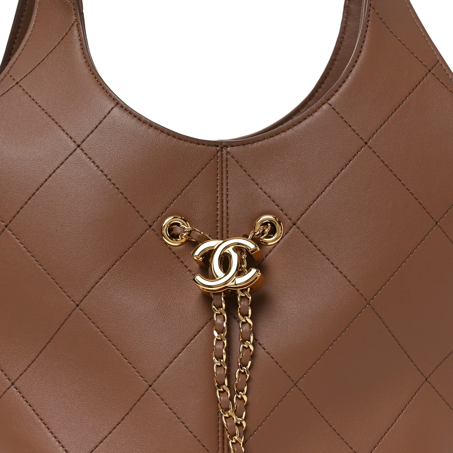 Calfskin Quilted Small Shopping Bag Brown - Image 15