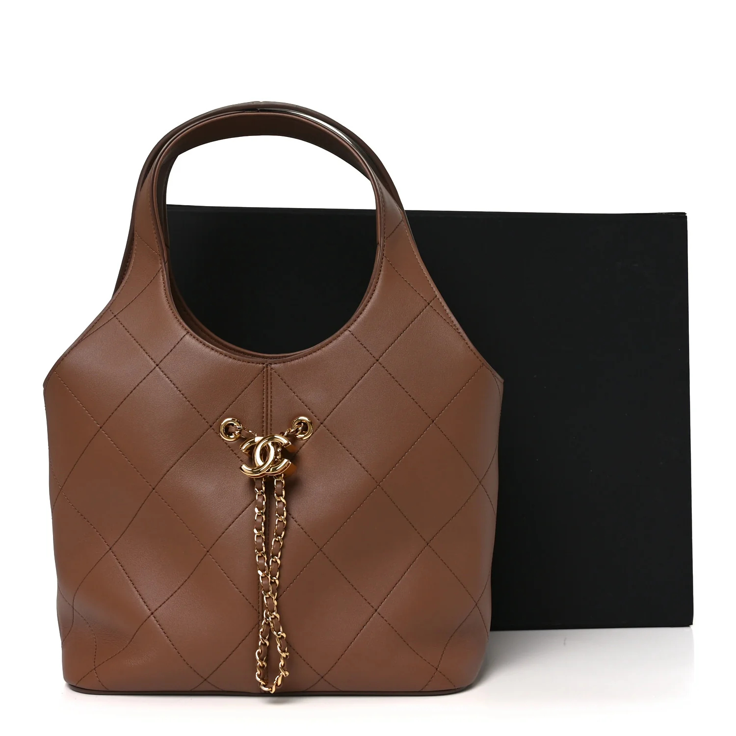 Calfskin Quilted Small Shopping Bag Brown - Image 20