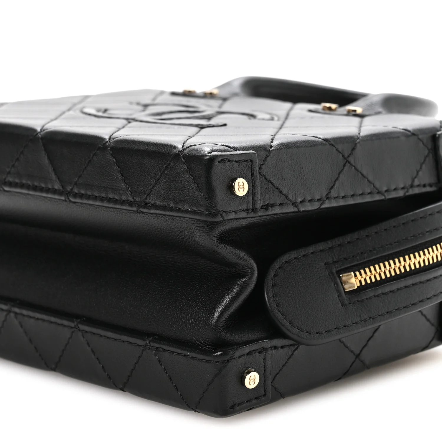 Calfskin Quilted Small Studded Square Vanity Case Black - Image 10