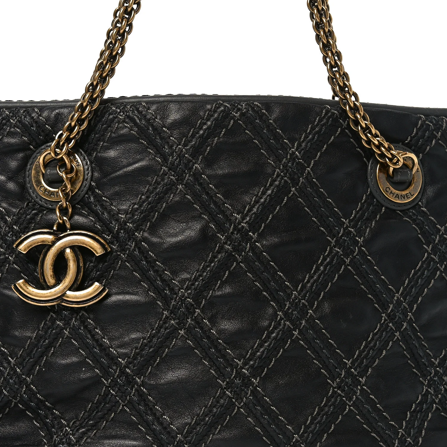Calfskin Quilted Stitch Triptych Tote Black - Image 7