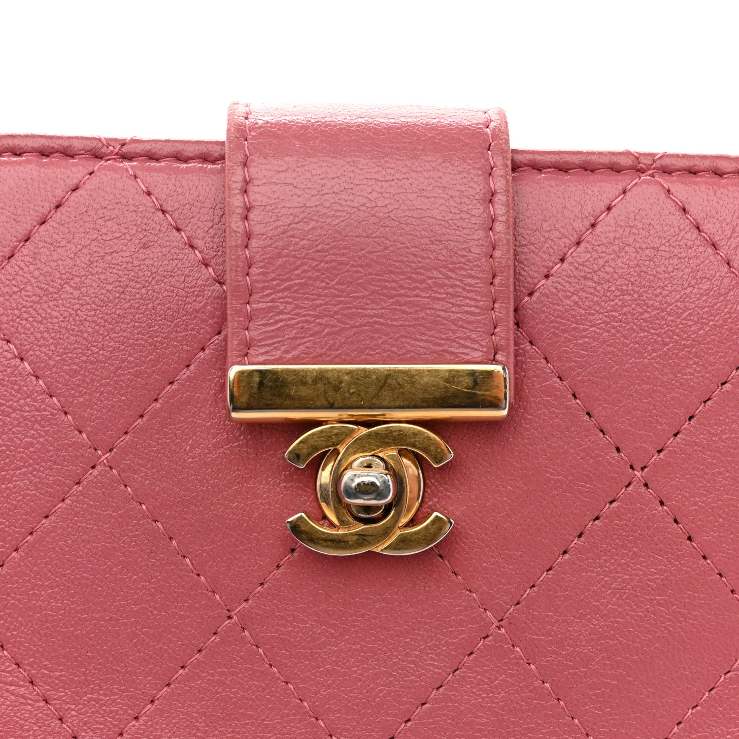 Calfskin Quilted Zip Around Bifold Wallet Pink - Image 10