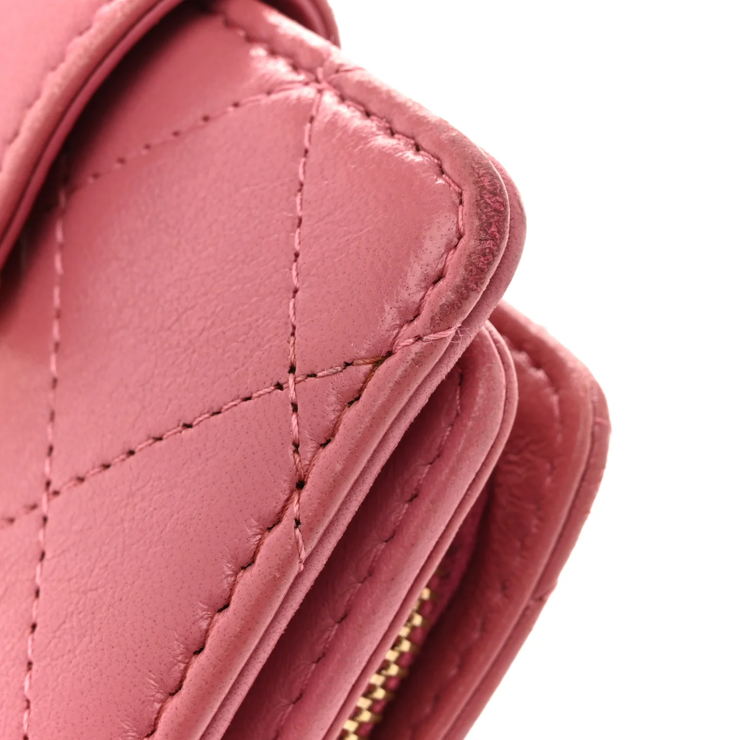 Calfskin Quilted Zip Around Bifold Wallet Pink - Image 12