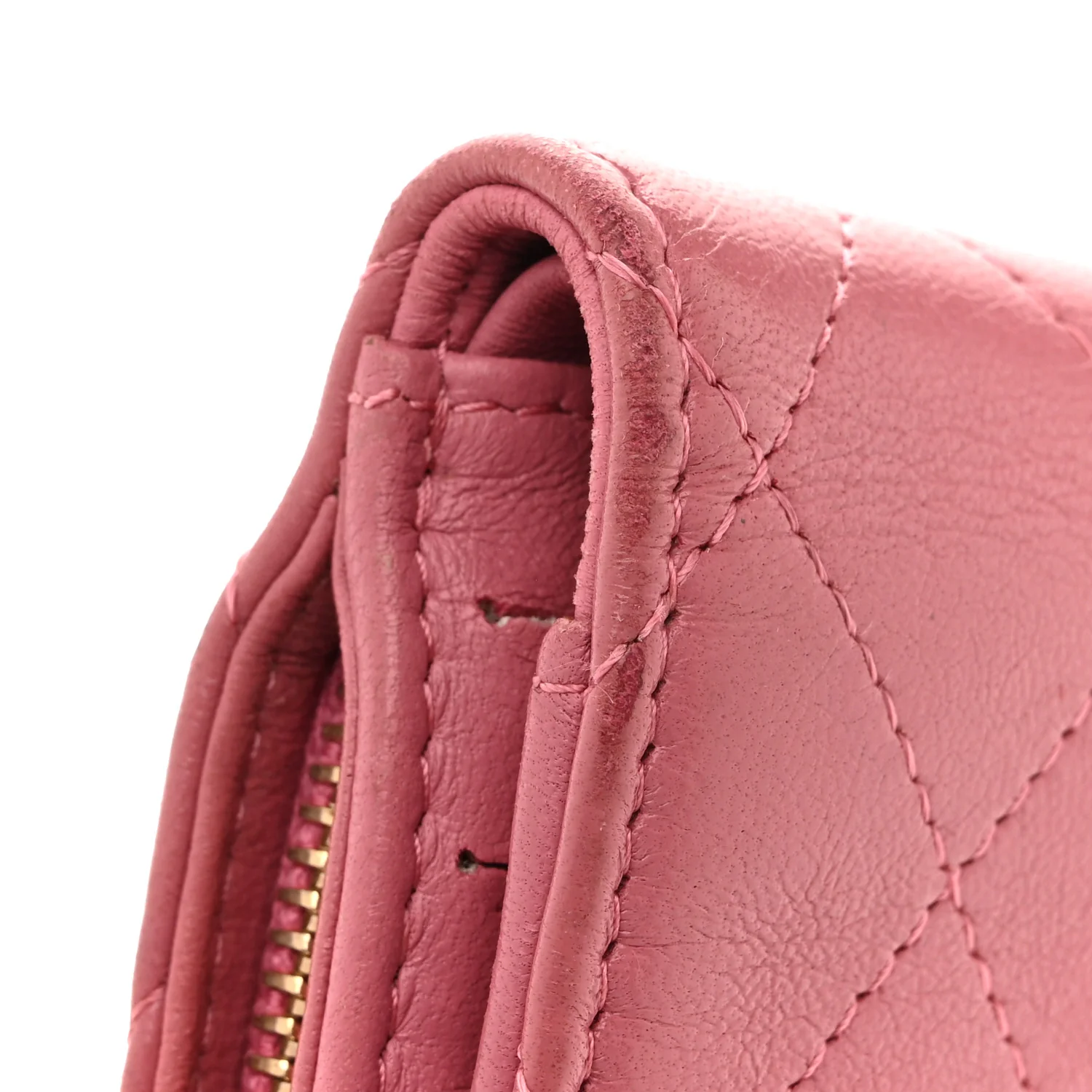 Calfskin Quilted Zip Around Bifold Wallet Pink - Image 13