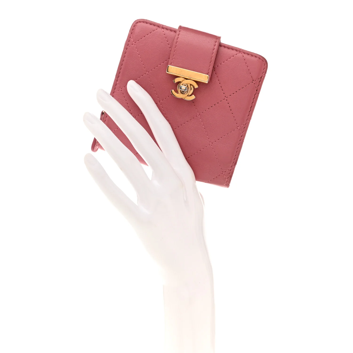 Calfskin Quilted Zip Around Bifold Wallet Pink - Image 2