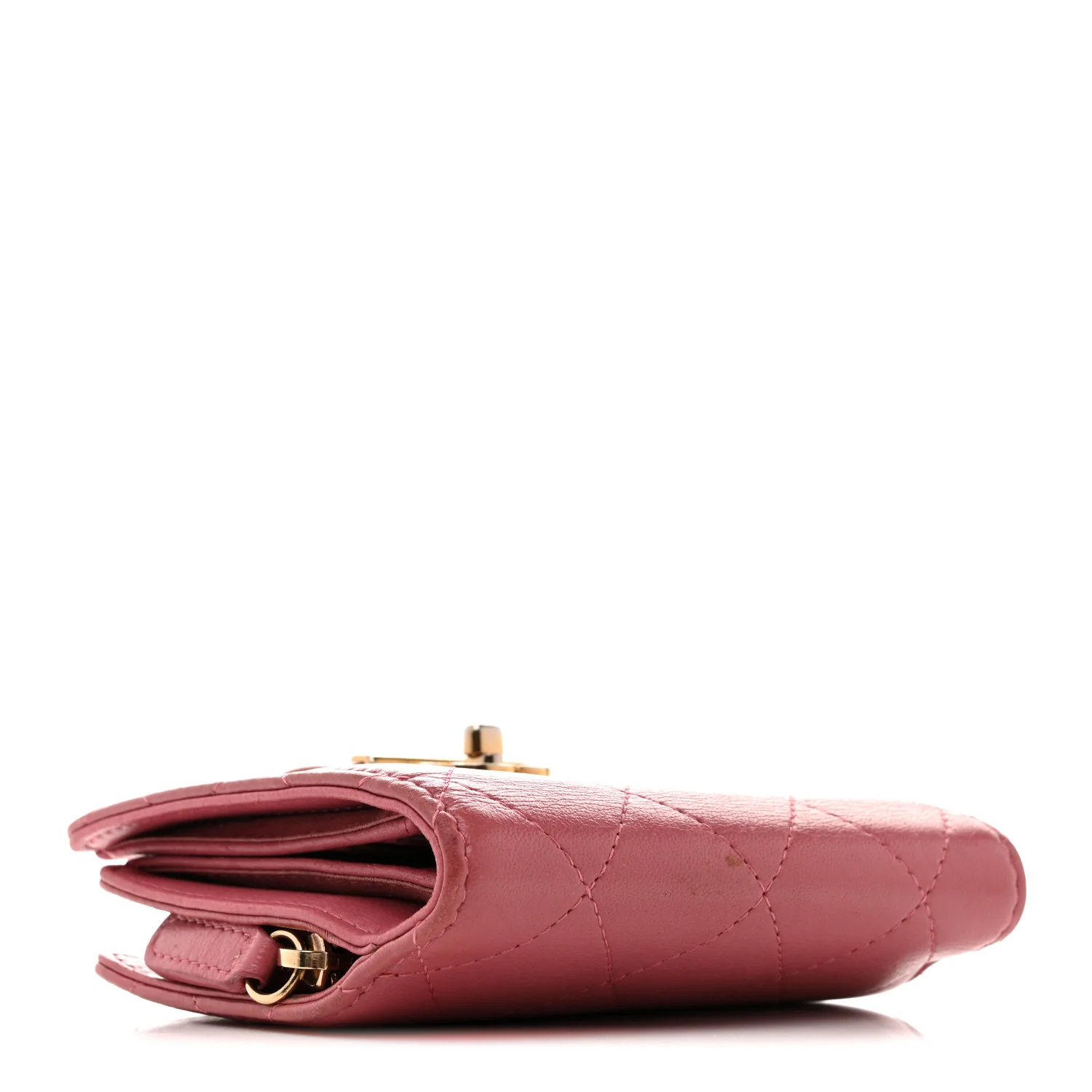 Calfskin Quilted Zip Around Bifold Wallet Pink - Image 4