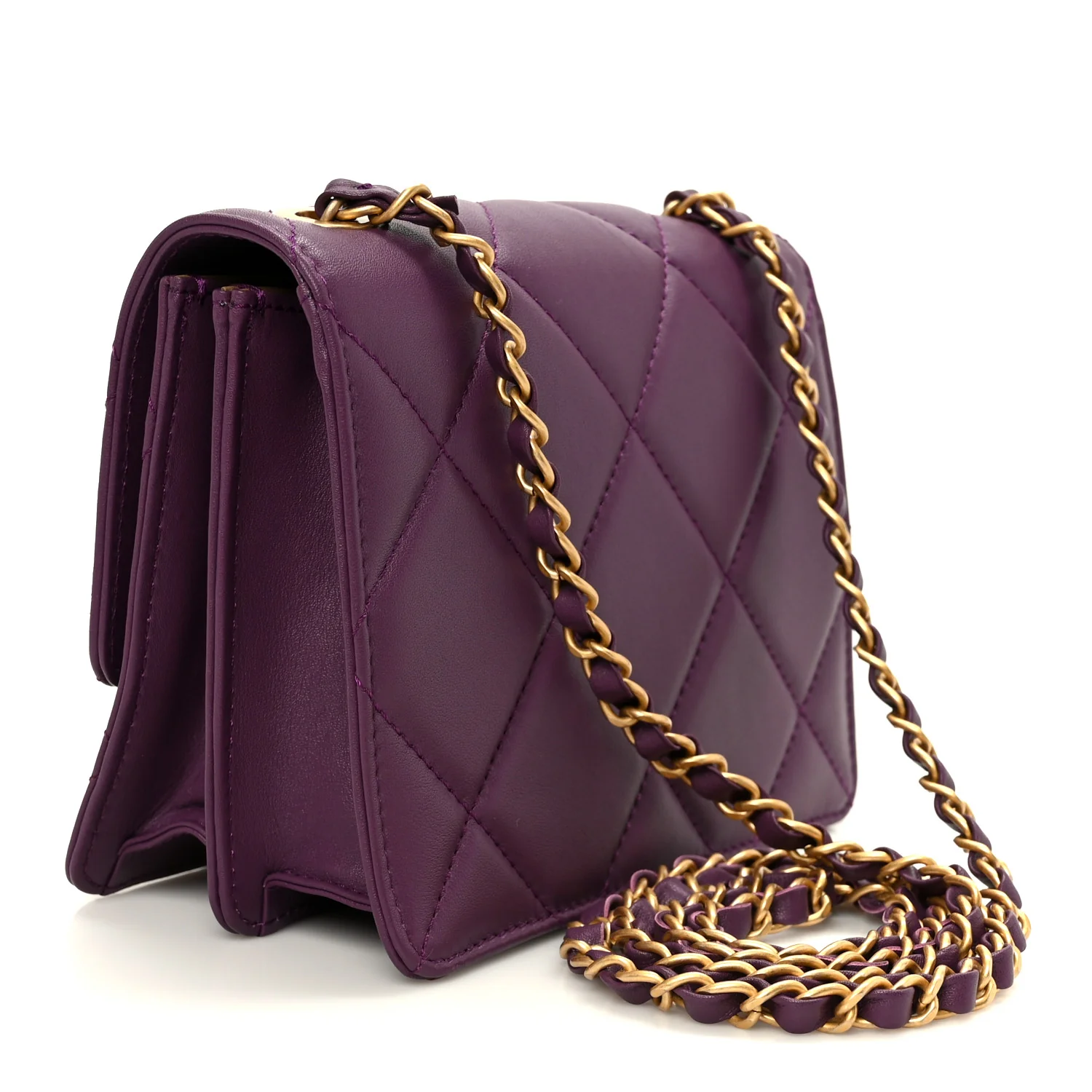 Calfskin Resin Quilted Mini Flap Purple - Image 3