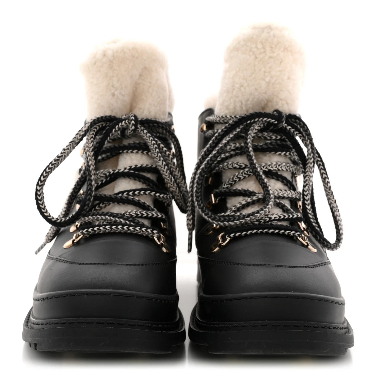 Calfskin Shearling CC Lace Up Boots 38.5 Black - Image 3