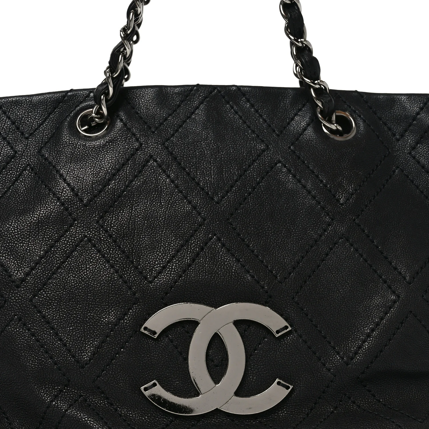 Calfskin Small Diamond Stitch Tote Black - Image 8