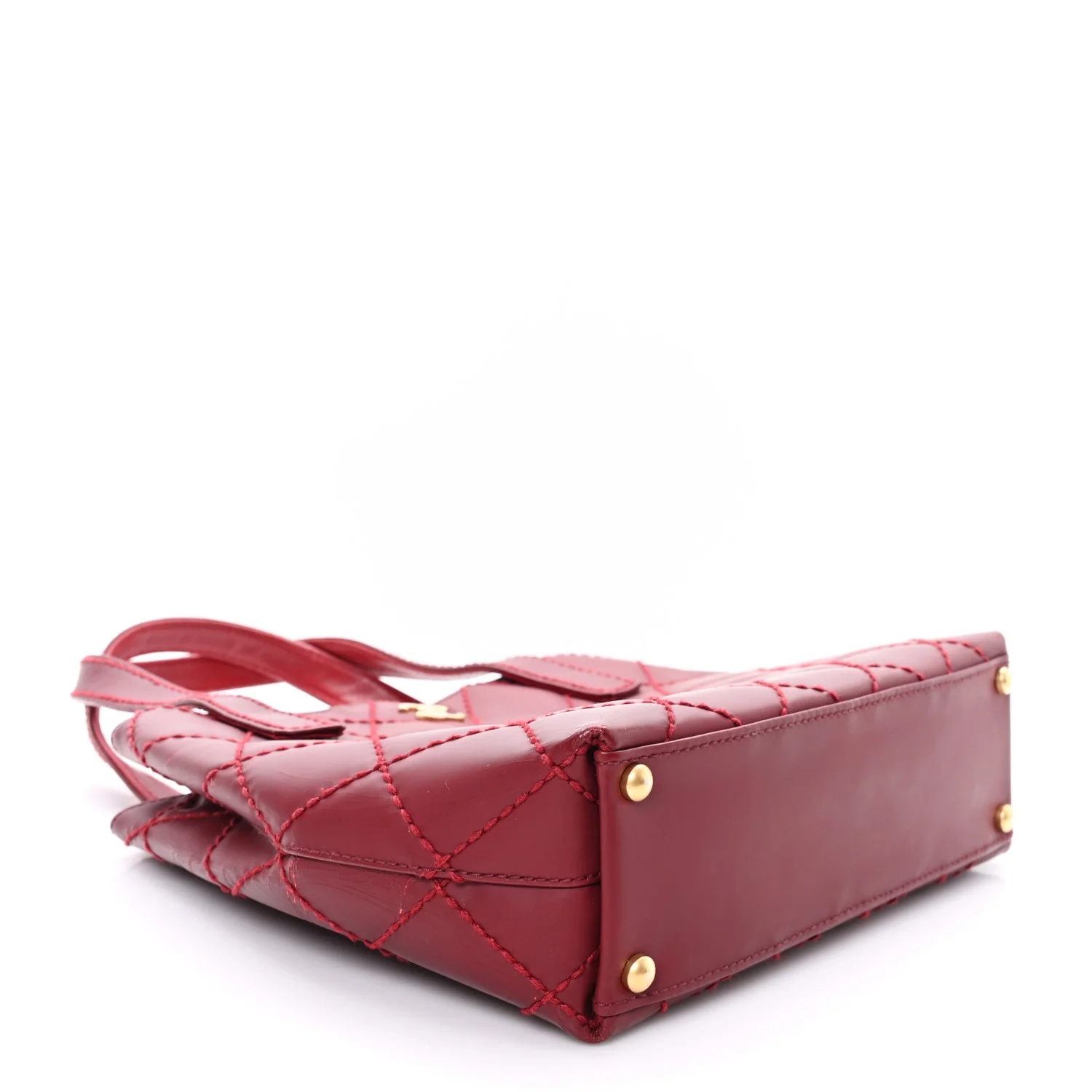 Calfskin Stitch Small Surpique Tote Red - Image 4