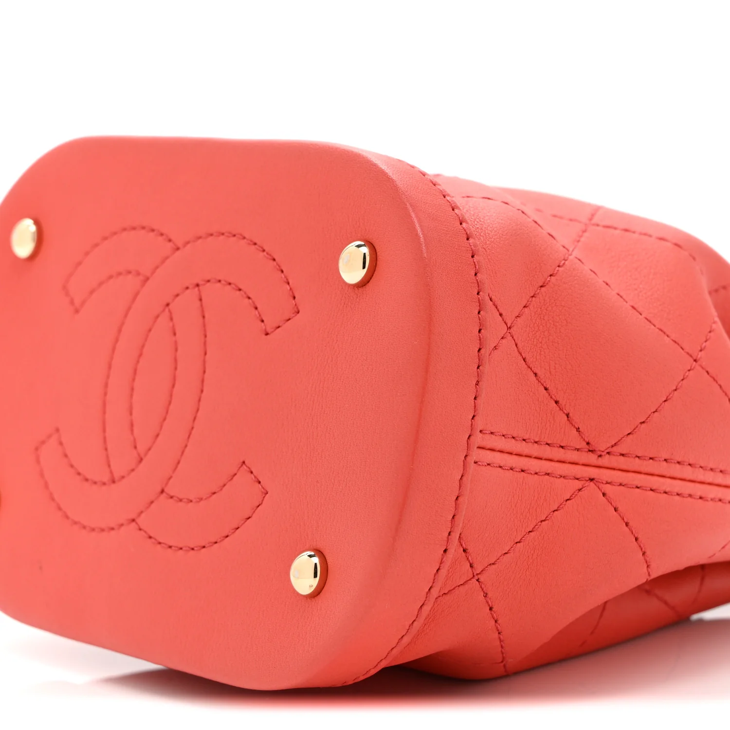 Calfskin Stitched Chain Bucket Bag Coral - Image 10