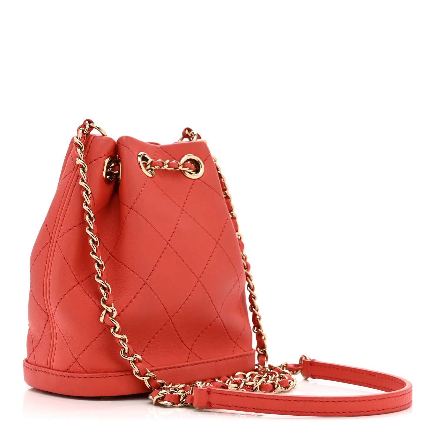Calfskin Stitched Chain Bucket Bag Coral - Image 3