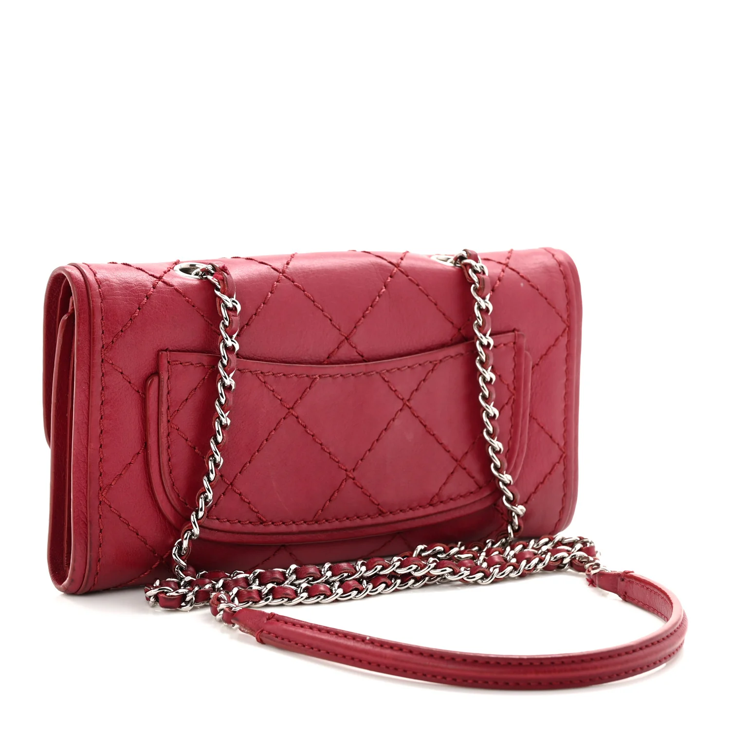 Calfskin Stitched Clutch Flap Red - Image 3