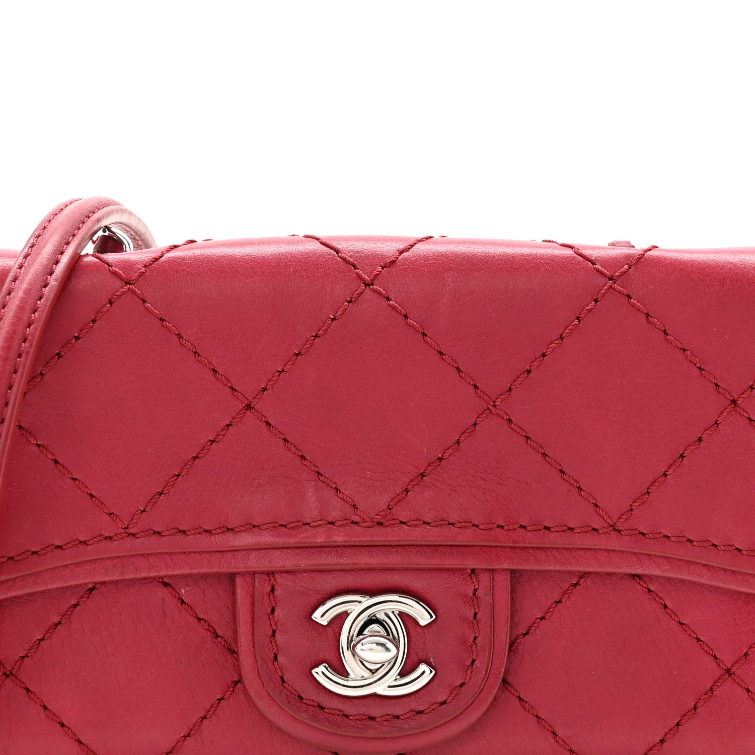 Calfskin Stitched Clutch Flap Red - Image 8