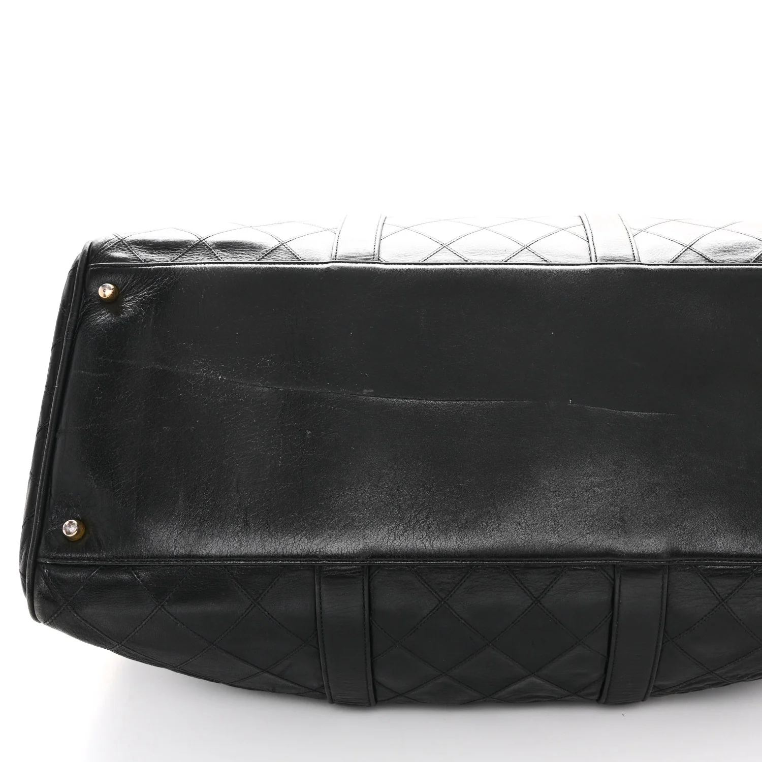 Calfskin Stitched Duffle Travel Bag Black - Image 10