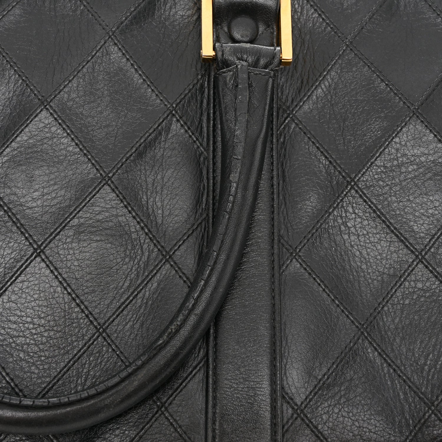 Calfskin Stitched Duffle Travel Bag Black - Image 14