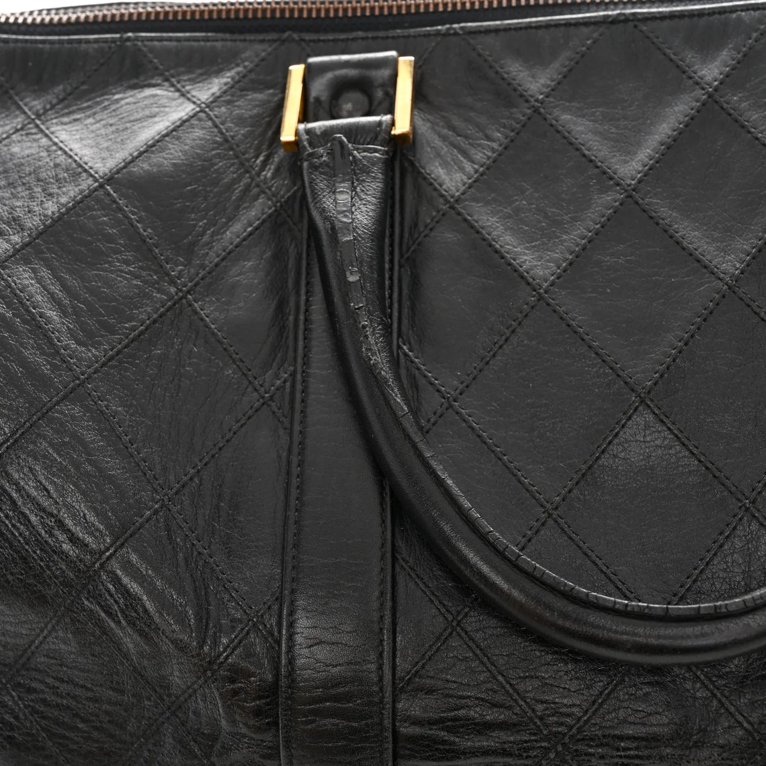 Calfskin Stitched Duffle Travel Bag Black - Image 15