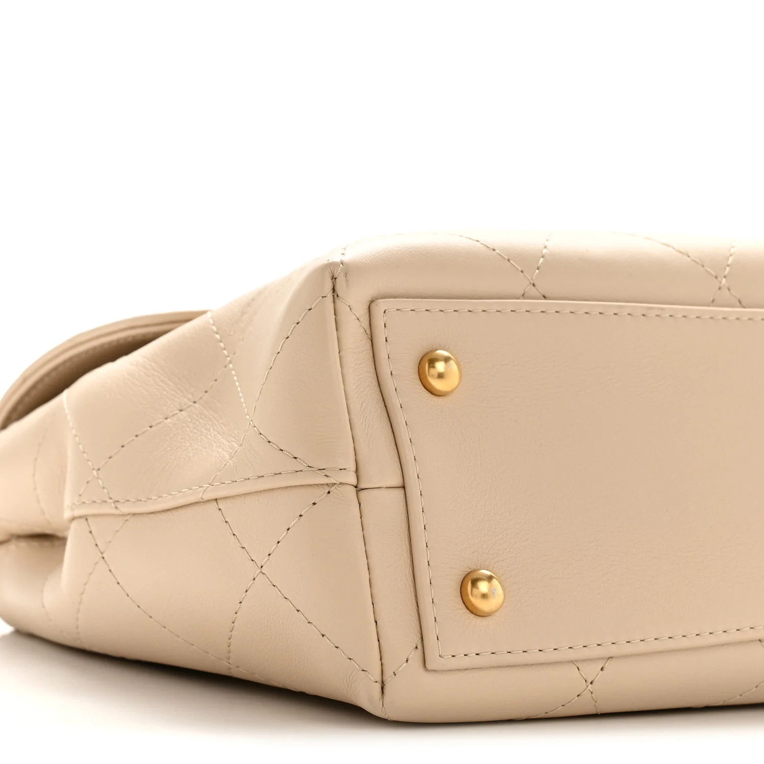 Calfskin Stitched Flap Top Handle Beige - Image 9