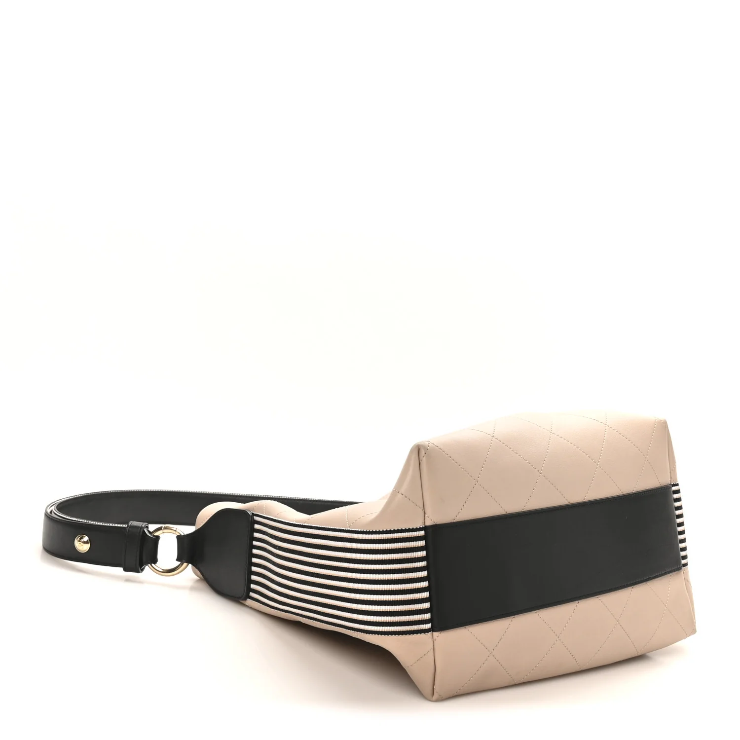 Calfskin Stitched Large Stripe Hobo Beige Black - Image 5