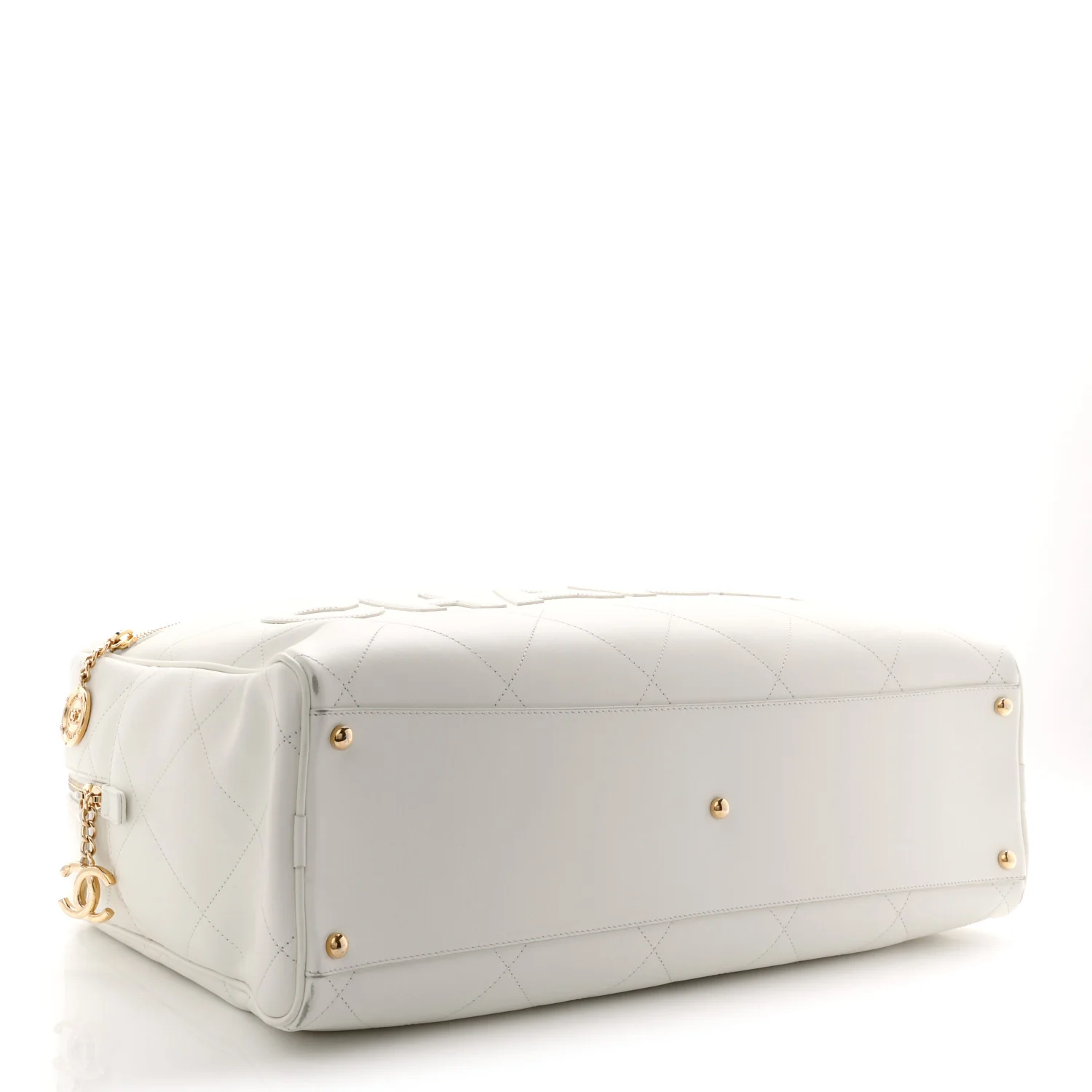 Calfskin Stitched Maxi Logo Bowling Bag White - Image 4