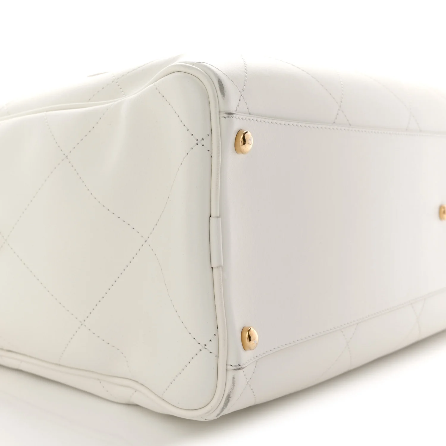 Calfskin Stitched Maxi Logo Bowling Bag White - Image 9