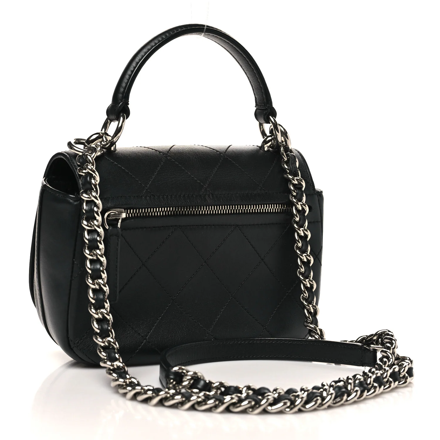 Calfskin Stitched Small Ring My Bag Flap Crossbody Bag Black - Image 3