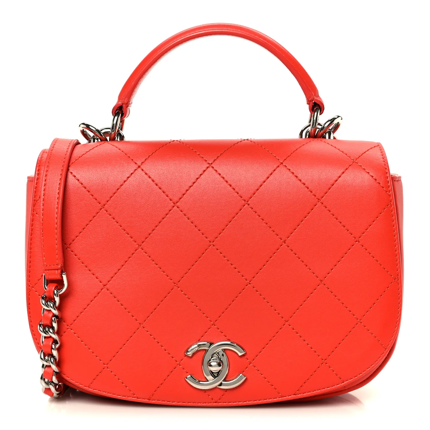 Calfskin Stitched Small Ring My Bag Flap Crossbody Red